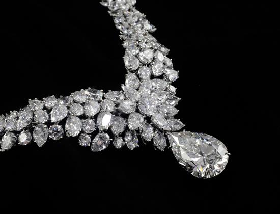 A Harry Winston platinum and diamond necklace with 17.91 carat diamond drop